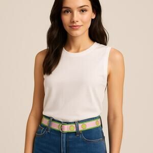 Eliza B Preppy Ribbon Belt Pink Green Sand Dollar Beachy | Coastal MEDIUM 36"